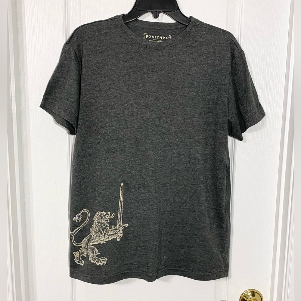 Y2K Positano Lion Sword Snake Arrows Front & Back Graphic Tee Heather Gray Med